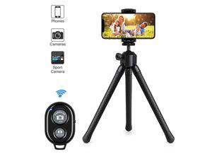 Phone Tripod Selfie Stick Kit Flexible Tripod Stand with Bluetooth RemoteUniversal Clip 360° Rotating for iPhoneAndroid PhonesGoPro Sports CameraDigital CameraBlack Tripod