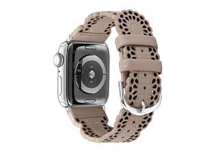 Leather Bands Compatible with Apple Watch Band 38mm 40mm iWatch SE Series 6 5 4 3 2 1 Breathable Chic Lace Leather Strap for Women Tan