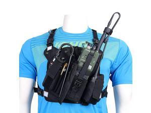 Chest Harness Front Pack Pouch Holster Vest Rig for Baofeng UV5R BFF8HP UV82 TYT Ham Two Way Radio Rescue Essentials Reflective Black