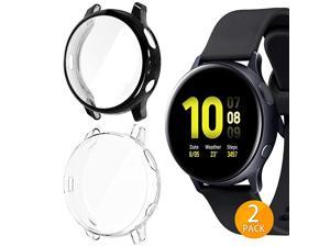 2 Pack  Compatible with Samsung Galaxy Watch Active 2 Screen Protector Case 44mm 40mm Soft TPU Bumper Full Around Cover for Samsung Galaxy Watch Active2 44 40 ClearBlack 44mm