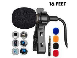 16 Feet Single Head Lavalier Lapel Microphone Omnidirectional Condenser Mic for iPhone Android Windows Smartphones YouTube Interview Studio Video Recording Noise Cancelling Mic