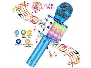 Bluetooth 4 in 1 Karaoke Wireless Microphone with LED Lights, Portable Microphone for Kids, Girls, Boys and Adults (Blue) Bluetooth 4 in 1 Karaoke Wireless Microphone with LED Lights, Portable Microphone for Kids, Girls, Boys and Adults (Blue)
