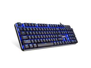 KG050BR LED Blue Backlit Mechanical Gaming Keyboard Low Profile Mechanical Gamers Keyboard 104 Key Metal Mechanical Computer USB Gaming Keyboard for PC Quiet Cherry Brown Switches Black