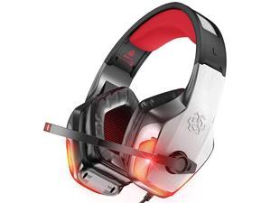 V4 Gaming Headset for Xbox One PS4 PC Controller Noise Cancelling Over Ear Headphones with Mic LED Light Bass Surround Soft Memory Earmuffs for Computer Laptop Mac Nintendo Switch Red