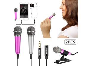 2PCS Mini Karaoke Microphone  Mini Voice Recording Microphone Portable Karaoke Mic for Singing Recording Voice Recording Silver and Rose Red