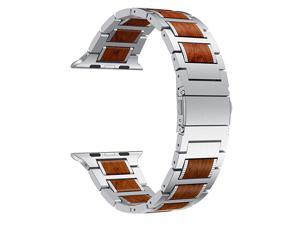 Compatible for Apple Watch Band 44mm 42mm, Natural Wood Red Sandalwood Stainless Steel Metal Strap for iWatch Bands Compatible for Apple Watch SE, Apple Watch Series 6/5/4/3, Silver Compatible for Apple Watch Band 44mm 42mm, Natural Wood Red Sandalwood Stainless Steel Metal Strap for iWatch Bands Compatible for Apple Watch SE, Apple Watch Series 6/5/4/3, Silver