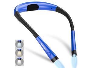 LED Neck Reading Light Book Light for Reading in Bed 3 Colors 6 Brightness Levels Bendable Arms Rechargeable Long Lasting Blue Perfect for Reading Knitting Camping Repairing