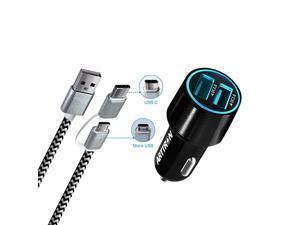 Car Cigarette Lighter USB Fast Charger Quick Charge 30 34W Dual USB Car Charger with Fast Charge 2 in 1 Cable for Samsung Galaxy S10S9S8S7Note 9iPhone 1212 Pro11XSMaxXRX87etc