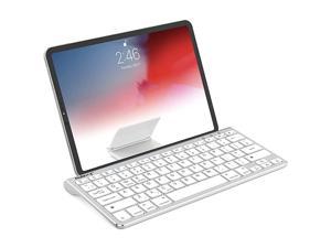KM13 Bluetooth Keyboard with Sliding Stand Compatible with Apple iPad iPhone Samsung Android Windows Tablets Phones Silver
