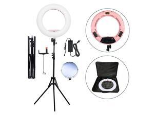 18 LED Ring Light Kit BiColor Dimmable Photo Studio Video Portrait Film Selfie YouTube Photography Lighting Set with PhoneCamera Holder Makeup Mirror Stand and Travel Bag Pink 18 LED Ring Light Kit BiColor Dimmable Photo Studio Video Portrait Film Selfie YouTube Photography Lighting Set with PhoneCamera Holder Makeup Mirror Stand and Travel Bag Pink