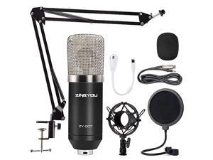 Condenser Microphone  ZY007 Professional Cardioid Mic Bundle for PcLaptop Recording Studio YouTube Podcast Vocal Broadcasting Gaming with Scissor Arm Stand Shock Mount and Pop Filter Silver