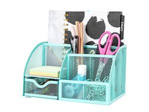 Mesh Desk Organizer Office with 7 Compartments + Drawer Desk Tidy CandyPen HolderMultifunctional Organizer EX348 Turquoise Teal Color Mesh Desk Organizer Office with 7 Compartments + Drawer Desk Tidy CandyPen HolderMultifunctional Organizer EX348 Turquoise Teal Color