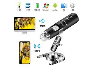 Wireless Digital Microscope 50X1000X 1080P Handheld Portable Mini WiFi USB Microscope Camera with 8 LED Lights for iPhoneiPadSmartphoneTabletPC