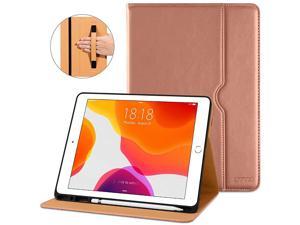New iPad 7th/8th Generation Case 10.2 Inch 2019/2020, Premium Leather Business Folio Stand Cover with Built-in Apple Pencil Holder - Auto Wake/Sleep and Multiple Viewing Angles - Rose Gold