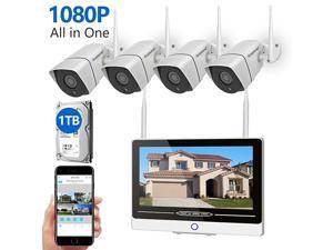 2021 New] Security Camera System Wireless with Monitor, 1080P 8CH Wireless Security System Outdoor Indoor with 4PCS 1080P Cameras 12 Inch Monitor Night Vision Motion Detection No Hard Drive