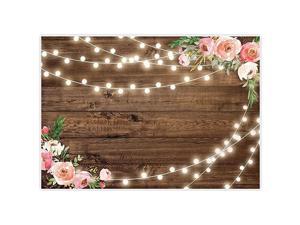 Allenjoy 7x5ft Fabric Rustic Floral Wooden Backdrop for Baby Shower Bridal Wedding Studio Photography Pictures Brown Wood Floor Flower Wall Background Newborn Birthday Party Banner Photo Shoot Booth 