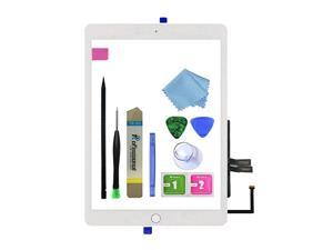 for White iPad 6th Generation iPad 2018 A1893 A1954 Touch Screen Digitizer Assembly Replacement with Home Button Camera Bracket PreInstalled Adhesive Tool Repair Kit