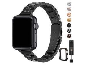 Thin Replacement Band Compatible for Apple Watch 38mm 40mm 42mm 44mm Stainless Steel Metal Wristband Women Men for iWatch SE Series 654321 Black 38mm40mm