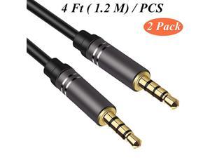 2 Pack 4 Ft Male to Male Audio Cable, 4 Pole Hi-Fi Stereo Sound 3.5mm Aux Cable Adapter/Auxiliary Cable/Aux Cord Compatible All 3.5mm-Enabled Devices for Car 1.2M-Black