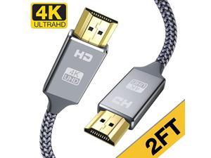 4K HDMI Cable 2FT HDMI Cord High Speed 18Gbps HDMI to HDMI Cable4K 3D 2160P 1080P Ethernet 28AWG Braided HDMI 20 Cable Audio Return Compatible UHD TV Bluray PS43 Monitor PC