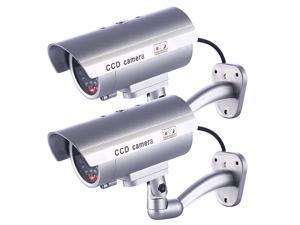 Dummy Security Camera Fake Cameras CCTV Surveillance System with Realistic Simulated LEDs for Home Security + Warning Sticker OutdoorIndoor Use 2 Pack