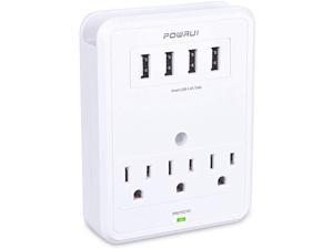 NUOZHI 6-Outlet Extender with USB Wall Charger and 4 USB Ports,1680 Joules White Multi Plug Outlet ETL Listed Surge Protector 