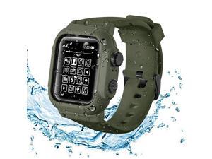 Compatible Apple Watch iwatch 44mm Waterproof Case IP68 Full Sealed Shockproof Cover with Soft Silicone Sport iwatch Band Watchstrap Protective Case for Apple Watch Series 5 4 Green