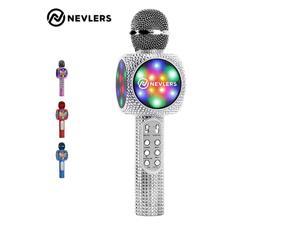 SILVER BLING Easy To Use Portable Karaoke Machine for Kids and Adults NEVLERS Karaoke Microphone with Wireless Bluetooth Speaker and Colorful LED Lights 