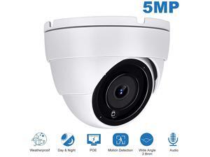 5MP IP POE Dome Camera with Audio, PoE IP Security Camera, Indoor Outdoor IP66 Weatherproof White Dome Camera, Wide Angle 2.8 mm Lens Camera with 98ft Night Vision, 3.5in Base 5MP IP POE Dome Camera with Audio, PoE IP Security Camera, Indoor Outdoor IP66 Weatherproof White Dome Camera, Wide Angle 2.8 mm Lens Camera with 98ft Night Vision, 3.5in Base