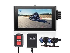 Fish Eye Camera Motorcycle Recording Dash cam Dual 2 Channels Lens Front Rear 1080P Sports Action Camera Driving Recorder with GPS WiFi 150° Wide Angle 3 IPS Screen