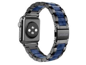 Black Blue Bands Compatible with Apple Watch Straps 42mm 44mm for iWatch Mens Womens Wristband Lightweight Stainless Steel Edge with Central Resin Replacement Strap Bracelet Series 5 4 3 2 1