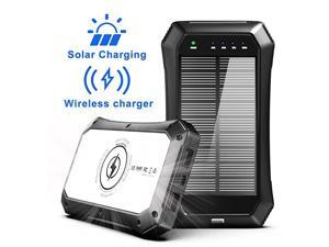 Solar Charger, Wireless Power Bank 10000mAh with 20 LED Lights and Qi Solar Wireless Charger for Camping Outdoor for iOS Android-Black Solar Charger, Wireless Power Bank 10000mAh with 20 LED Lights and Qi Solar Wireless Charger for Camping Outdoor for iOS Android-Black
