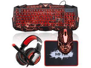 Backlit Wired Gaming Keyboard and Mouse Combo with LED Gaming Headset Set 50mm Speaker Driver Headphone + Mouse Pad for PC Gamer Computer Office Backlit Wired Gaming Keyboard and Mouse Combo with LED Gaming Headset Set 50mm Speaker Driver Headphone + Mouse Pad for PC Gamer Computer Office