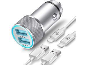 Car Charger Compatible with iPhone 11XRXSXPro Max 8766S Plus 5S5CSE2 iPad Air Mini Pro 24A Dual Port USB Car Charger with 2X 3ft Charging Cable 3in1 Pack