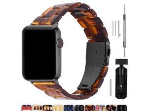 Compatible Apple Watch 44mm/42mm/40mm/38mm, Bright Resin Apple Watch Band for iWatch SE & Series 6/5/4/3/2/1, Hermes, Nike+, Edition, Sport, Dark Amber (Smoky Grey Hardware) 44mm
