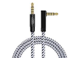 10 Feet 35mm TRRS Auxiliary Audio Cable 90 Degree Right Angle 4Conductor Auxiliary Stereo Cable Microphone Compatible Black and White