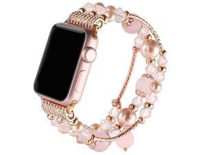 Band Compatible with Apple Watch 38mm 40mm Women Girl Elastic Handmade Pearl Bracelet Replacement for 38mm Apple Watch Series 4 3 2 1 Pink