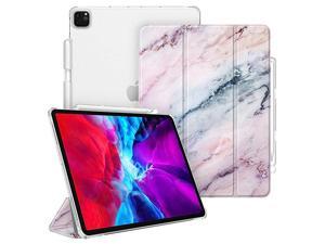SlimShell Case for iPad Pro 129quot 4th amp 3rd Generation 20202018 with Pencil Holder Lightweight Cover Translucent Frosted Stand Hard Back Auto WakeSleep Marble Pink