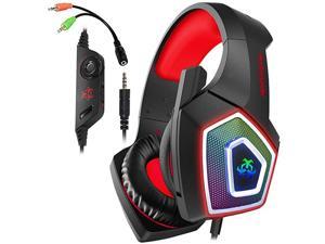 One Headset with Mic LED Light On Ear Gaming Headphone PS435mm Wired Gaming Headset for PC Mac Laptop Nintendo Switch Gamer Headphone Red