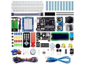 Super Starter Kit Project Kit with Breadboard Power Supply Jumper Wires Resistors LED LCD 1602 Sensors Detailed Tutorial for Project Compatible with Arduino