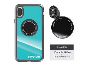Gloss Teal Revolver M Series Camera Kit 6 in 1 Lens with Case for iPhone XXS 2x Telephoto Lens Macro Super Macro Lens Wide Angle Lens Gloss Teal