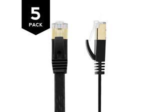 5 ft CAT7 Flat Ethernet Cable Shielded STP Network Snagless Cable RJ45 Cat 7 5Pack Black