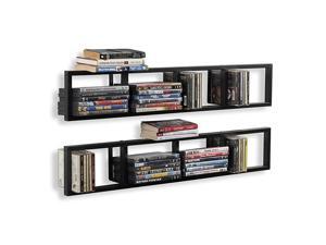 Wall Mount 34 Inch Media Storage Rack CD DVD Organizer Metal Floating Shelf Set of 2 Black Wall Mount 34 Inch Media Storage Rack CD DVD Organizer Metal Floating Shelf Set of 2 Black