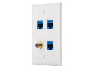 4 port Wall Plate with Goldplated Coaxial TV Cable F type + 3 Port Cat6 Ethernet Female to Female Jack in White 4 port Wall Plate with Goldplated Coaxial TV Cable F type + 3 Port Cat6 Ethernet Female to Female Jack in White