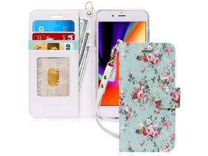 Case for iPhone 8 Plus7 Plus Kickstand Feature Luxury PU Leather Wallet Phone Case Flip Folio Protective Cover with Card HolderWrist Strap for iPhone 7 Plus8 Plus 55 Blossom