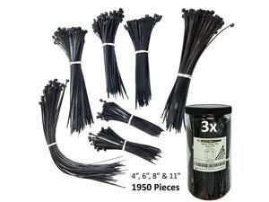 Nylon Cable Tie Kit 1950 Zip Ties Assorted Lengths 4 6 8 11 Black Nylon Cable Tie Kit 1950 Zip Ties Assorted Lengths 4 6 8 11 Black