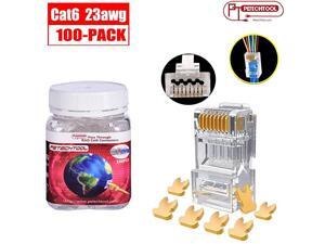23AWG Cat6a Cat6 Connector Gold Plated 8P8C Pass Through Ends UTP Network Plug for Unshielded Twisted Pair Solid Wire amp Standard Cables | Transparent Passthrough Ethernet Insert 100Packs 23AWG Cat6a Cat6 Connector Gold Plated 8P8C Pass Through Ends UTP Network Plug for Unshielded Twisted Pair Solid Wire amp Standard Cables | Transparent Passthrough Ethernet Insert 100Packs