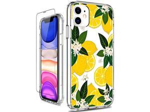 iPhone 11 Case, Clear Shockproof Hard PC Case with TPU Bumper Heavy Duty Protective Floral Women Girls Bumper Cover Phone Case for iPhone 11, Yellow Lemon