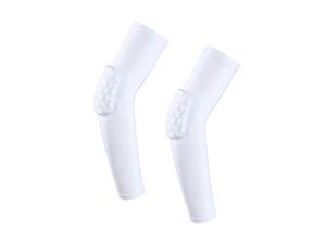 Hex Padded Arm Sleeve Compression Padded Elbow Arm Sleeve with Elbow Pad for Football Volleyball Baseball Protection 1 Pair White Size M