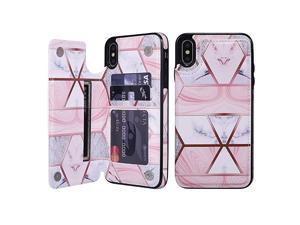Case for iPhone XR Premium PU Leather Case Geometric Marble Pattern Back Wallet Cover Two Magnetic Clasp Card Slots Stand Function Durable Shockproof Soft TPU Case Grey Pink